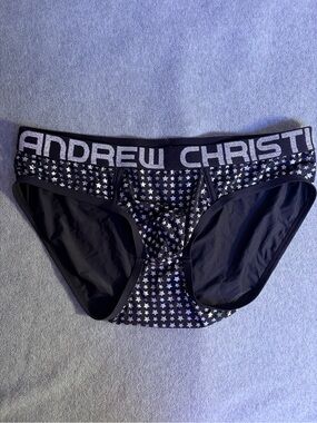 Andrew Christian Black Stretch Briefs with Silver Logo Print